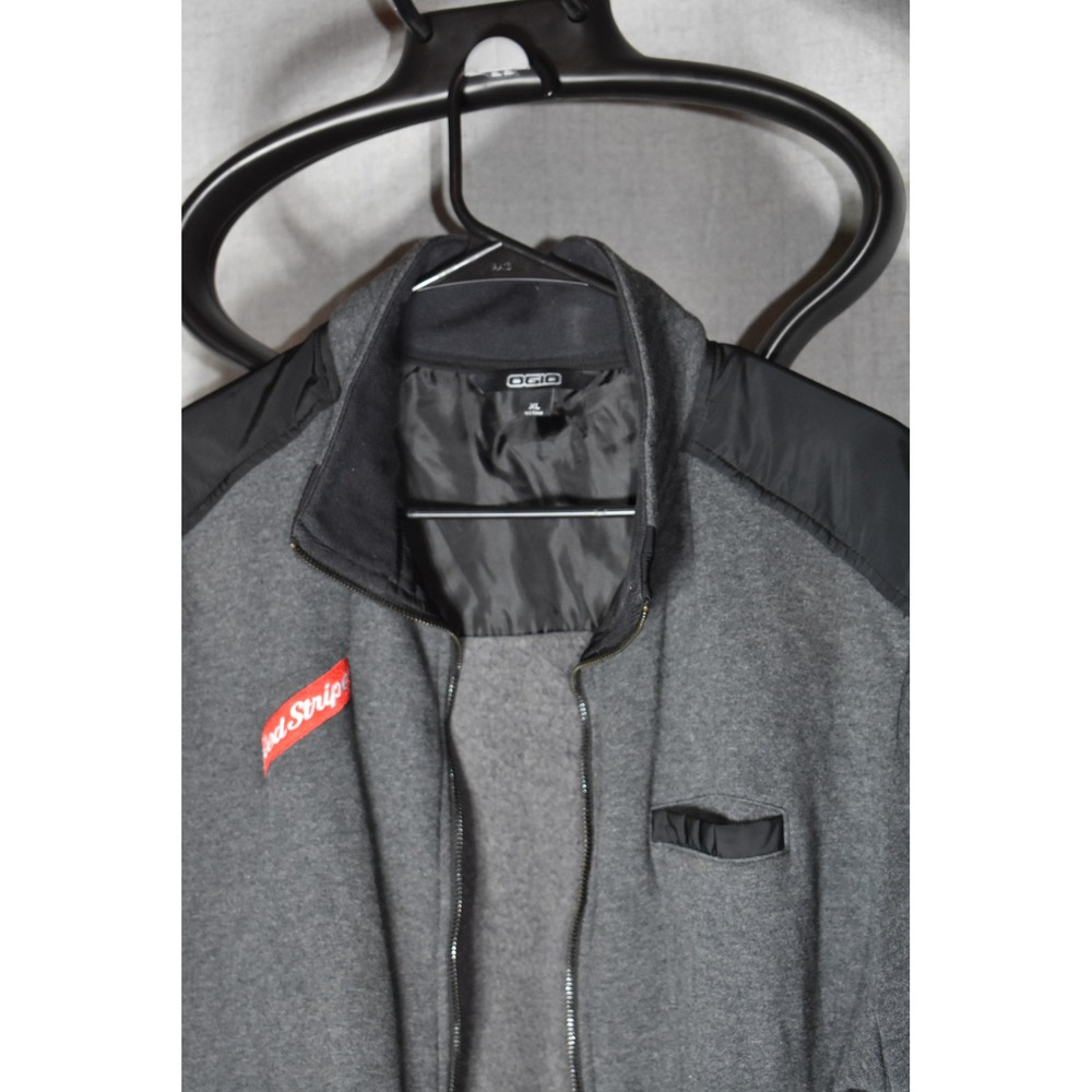 OGIO Mens Full Zip Jacket Heather Gray Black Red Stripe Logo XL Mock Neck Coat
